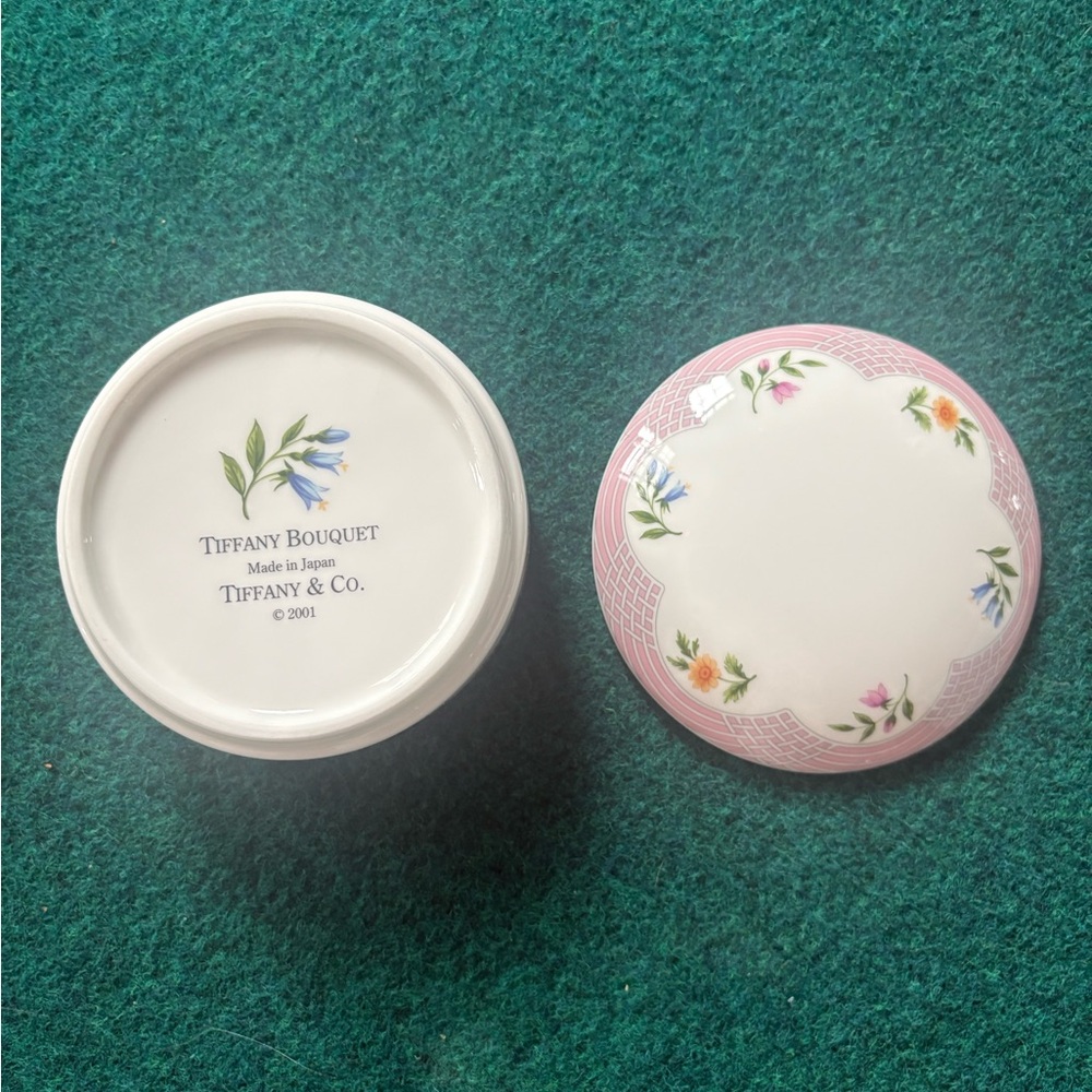 Tiffany & Co Porcelain Trinket Box with Floral Border, EXCELLENT